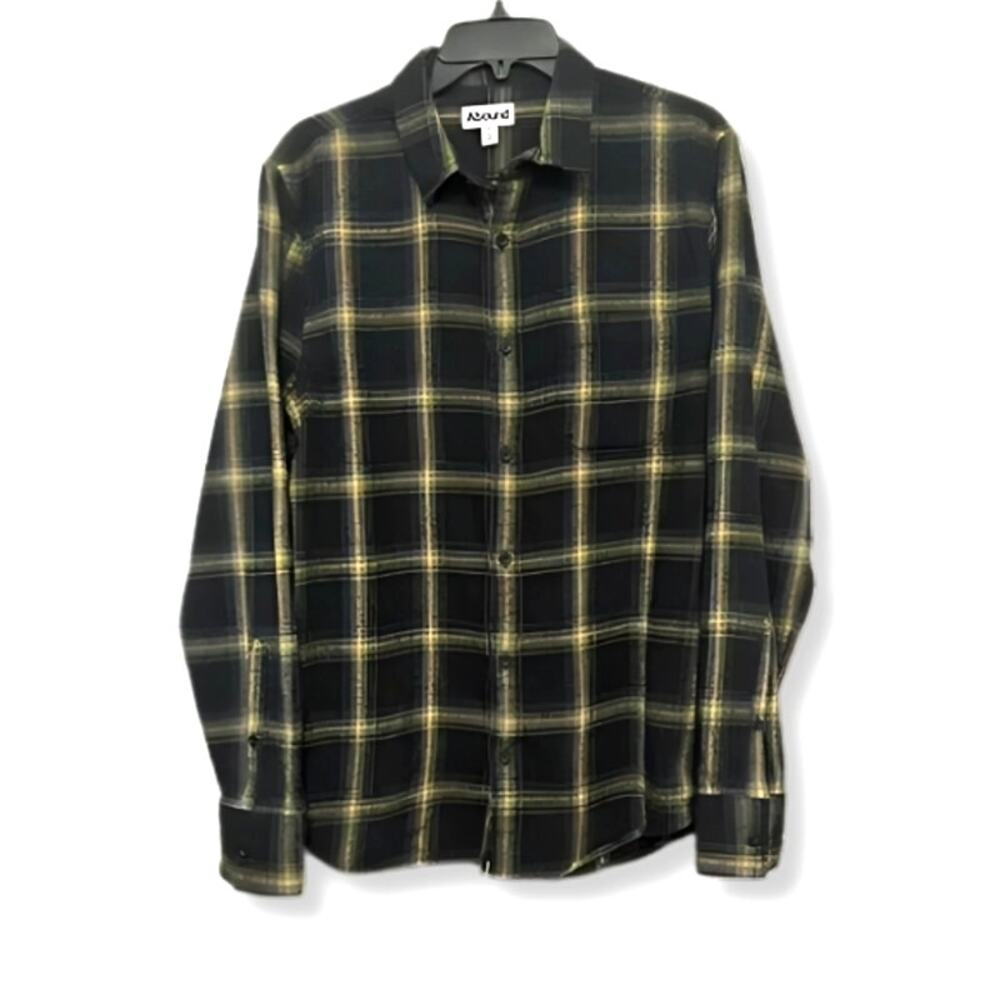 Abound Button-Up Long Sleeve Shirt Plaid Pattern Black Yellow Men's Medium NWOT